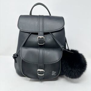 GRAFEA DUFFY BLACK LEATHER‎ BACKPACK WITH POM POM